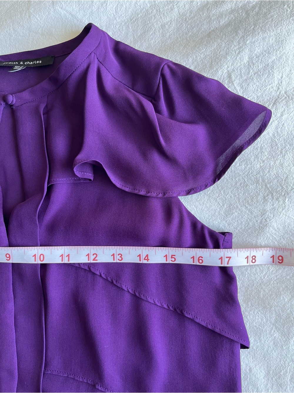Judith & Charles Purple 100% Silk Ruffle Tiered Sleeveless Blouse Size 6 - Picture 4 of 13